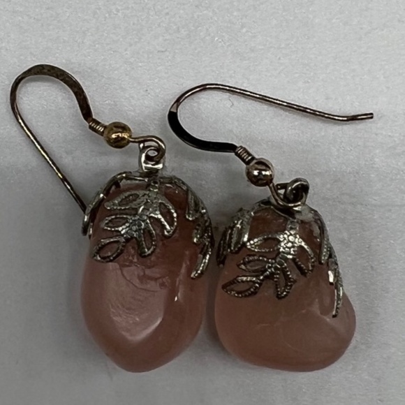 Vintage Rose Quartz with Silver Filagree Earrings for Pierced Ears - Picture 4 of 10